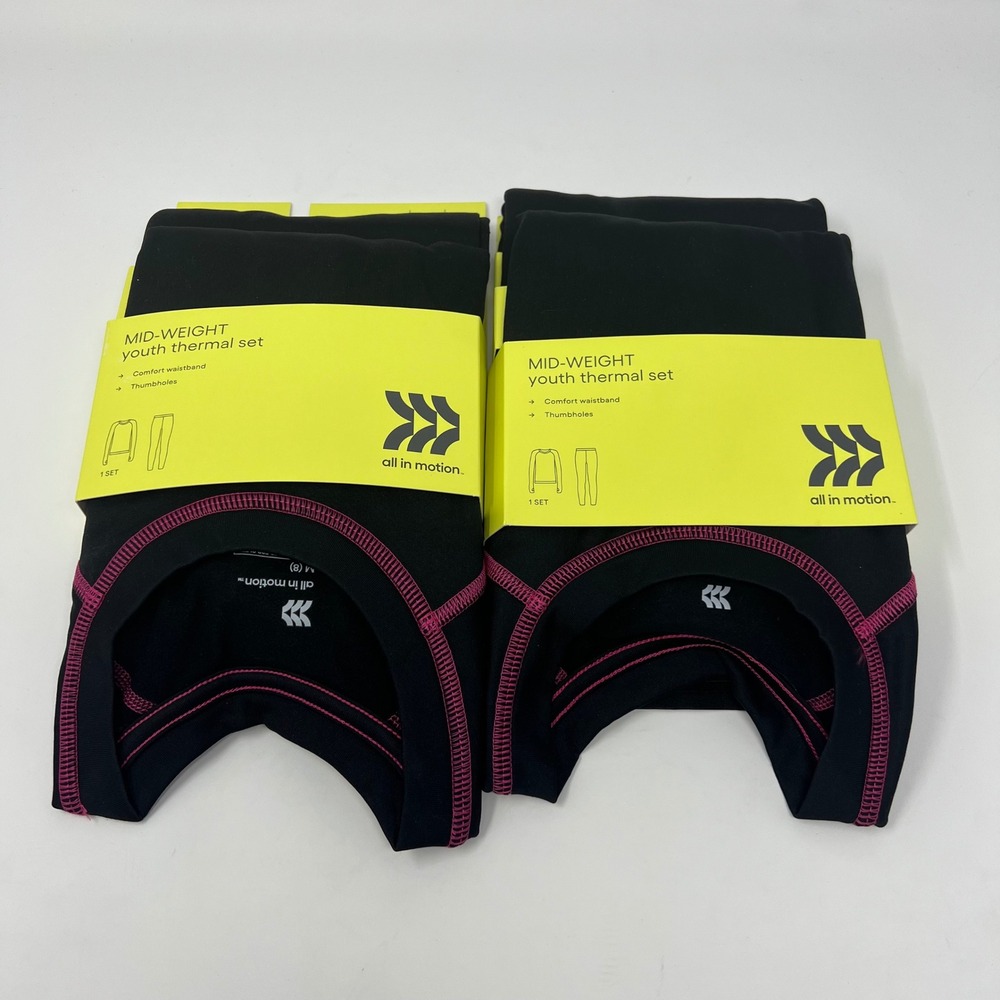 All In Motion Mid-Weight Thermal Set Youth M 8 Black Thumbholes 2pc Base Layer